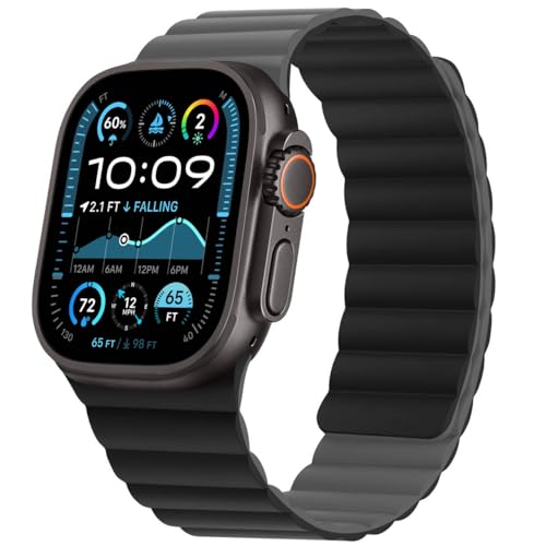 HITZEE Kompatibel mit Apple Watch Armband 49/46/45/44/42/41/40/38mm, Doppelseitig Reversibel Magnetisch Silikon Armband für iWatch Ultra 2 Serie 10 9 8 7 SE 6-1 (49/46/45/44/42, Schwarz/Grau) von HITZEE