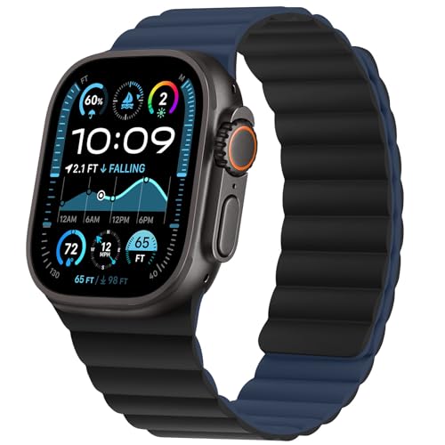 HITZEE Kompatibel mit Apple Watch Armband 49/46/45/44/42/41/40/38mm, Doppelseitig Reversibel Magnetisch Silikon Armband für iWatch Ultra 2 Serie 10 9 8 7 SE 6-1 (49/46/45/44/46, Dunkelblau/Schwarz) von HITZEE