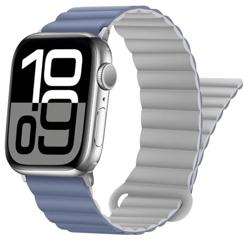 HITZEE Kompatibel mit Apple Watch Armband 49/46/45/44/42/41/40/38mm, Doppelseitig Silikon Magnetische Band Kompatibel für Apple Watch Ultra 2 Serie 10 9 8 7 SE 6 5 4 (38/40/41/42, Grau-Blau) von HITZEE