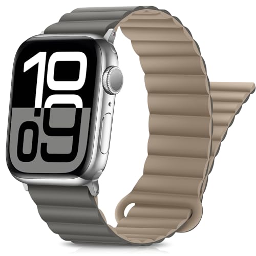 HITZEE Kompatibel mit Apple Watch Armband 49/46/45/44/42/41/40/38mm, Doppelseitig Silikon Magnetische Band Kompatibel für Apple Watch Ultra 2 Serie 10 9 8 7 SE 6 5 4 (38/40/41/42, Grauer-Kaffee) von HITZEE