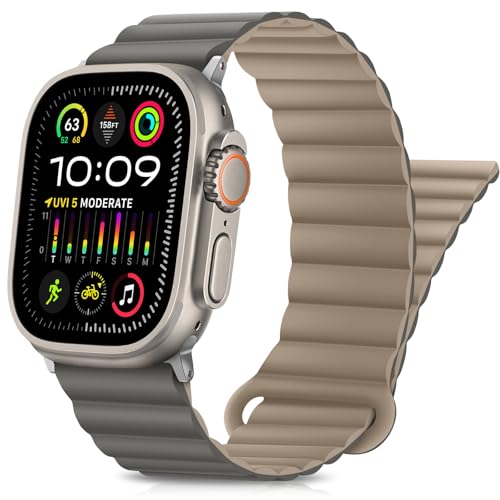 HITZEE Kompatibel mit Apple Watch Armband 49/46/45/44/42/41/40/38mm, Doppelseitig Silikon Magnetische Band Kompatibel für Apple Watch Ultra 2 Serie 10 9 8 7 SE 6 5 4 (42/44/45/46/49, Grauer-Kaffee) von HITZEE
