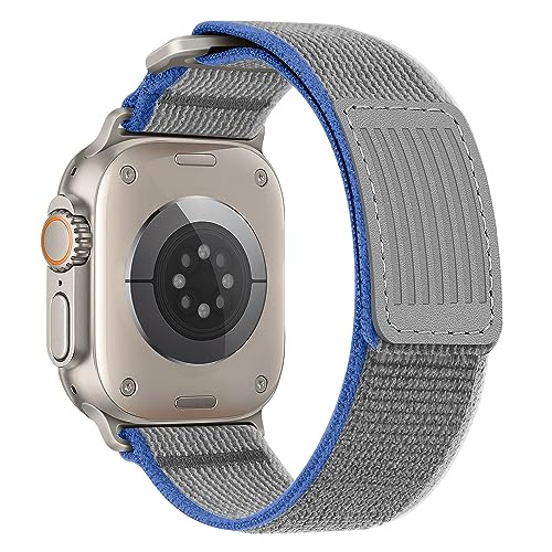 HITZEE Kompatibel mit Apple Watch Armband 49mm 45mm 44mm 42mm, Weiches Nylon Geflochten Velcro Loop Band Verstellbare Sportarmband für Apple Watch Ultra 2 Series 9 8 7 SE 6 5 4 3, Blau/Grau, M/L von HITZEE