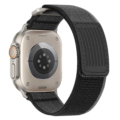 HITZEE Kompatibel mit Apple Watch Armband 49mm 45mm 44mm 42mm, Weiches Nylon Geflochten Velcro Loop Band Verstellbare Sportarmband für Apple Watch Ultra 2 Series 9 8 7 SE 6 5 4 3, Schwarz/Grau, M/L von HITZEE