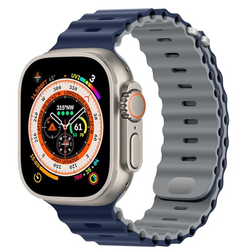 HITZEE Kompatibel mit Apple Watch Armband 49mm 45mm 44mm 42mm, Weiches Silikon Band mit Schnalle Kompatibel für Apple Watch Ultra 2 Ultra Serie 9 8 7 SE 6 5 4 3 2 1, Blau Grau von HITZEE