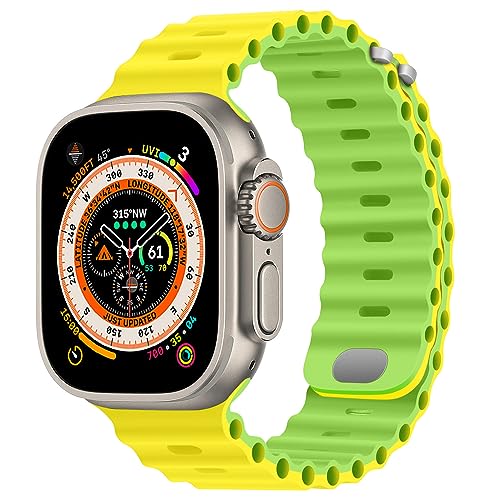 HITZEE Kompatibel mit Apple Watch Armband 49mm 45mm 44mm 42mm, Weiches Silikon Band mit Schnalle Kompatibel für Apple Watch Ultra 2 Ultra Serie 9 8 7 SE 6 5 4 3 2 1, Gelb- Gr von HITZEE