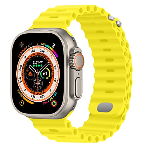 HITZEE Kompatibel mit Apple Watch Armband 49mm 45mm 44mm 42mm, Weiches Silikon Band mit Schnalle Kompatibel für Apple Watch Ultra 2 Ultra Serie 9 8 7 SE 6 5 4 3 2 1, Gelb von HITZEE