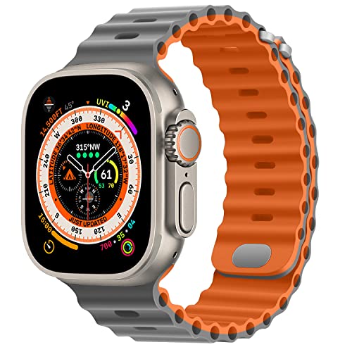 HITZEE Kompatibel mit Apple Watch Armband 49mm 45mm 44mm 42mm, Weiches Silikon Band mit Schnalle Kompatibel für Apple Watch Ultra 2 Ultra Serie 9 8 7 SE 6 5 4 3 2 1, Grau- Or von HITZEE