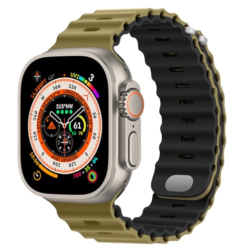 HITZEE Kompatibel mit Apple Watch Armband 49mm 45mm 44mm 42mm, Weiches Silikon Band mit Schnalle Kompatibel für Apple Watch Ultra 2 Ultra Serie 9 8 7 SE 6 5 4 3 2 1, Olive Schwarz von HITZEE