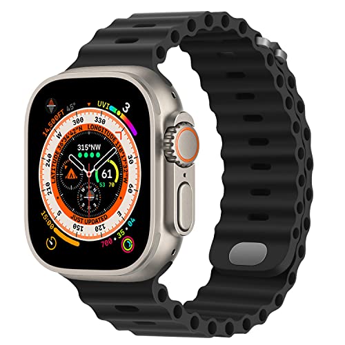 HITZEE Kompatibel mit Apple Watch Armband 49mm 45mm 44mm 42mm, Weiches Silikon Band mit Schnalle Kompatibel für Apple Watch Ultra 2 Ultra Serie 9 8 7 SE 6 5 4 3 2 1, Schwarz von HITZEE