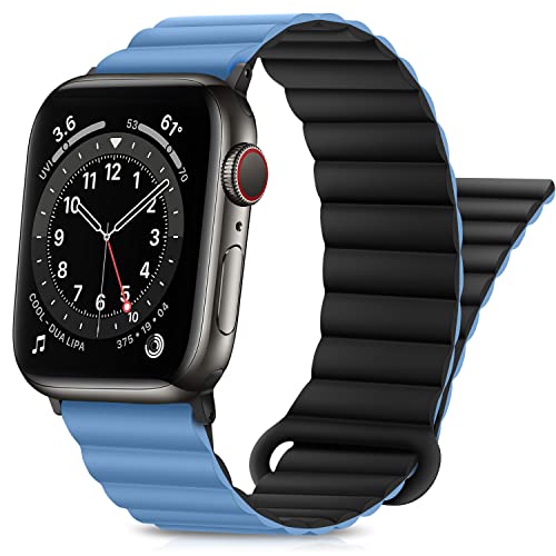 HITZEE Kompatibel mit Apple Watch Armband 49mm 45mm 44mm 42mm 41mm 40mm 38mm, Doppelseitig Silikon Magnetische Band Kompatibel für Apple Watch Ultra 2 Serie 9 8 7 SE 6 5 4 (44/45/49, Blau Schwarz) von HITZEE