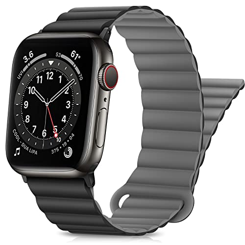 HITZEE Kompatibel mit Apple Watch Armband 49mm 45mm 44mm 42mm 41mm 40mm 38mm, Doppelseitig Silikon Magnetische Band Kompatibel für Apple Watch Ultra 2 Serie 9 8 7 SE 6 5 4 (44/45/49, Schwarz Grau) von HITZEE