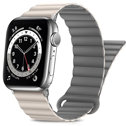 HITZEE Kompatibel mit Apple Watch Armband 49mm 45mm 44mm 42mm 41mm 40mm 38mm, Doppelseitig Silikon Magnetische Band Kompatibel für Apple Watch Ultra 2 Serie 9 8 7 SE 6 5 4 (44/45/49, Stern- Grau) von HITZEE