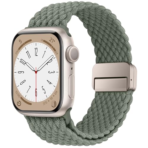 HITZEE Kompatibel mit Apple Watch Armband 49mm 45mm 44mm 42mm 41mm 40mm 38mm, Geflochten Band mit Magnetisch Schließe Entworfen für Apple Watch Ultra 2 Serie 9 8 7 SE 6 5 4 (41/40/38, Olivgrün) von HITZEE