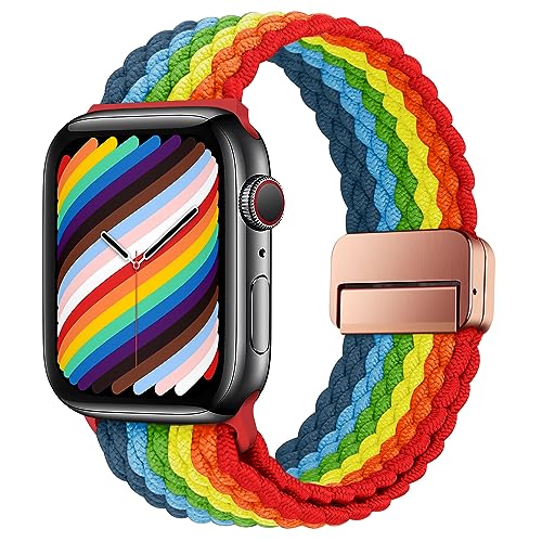 HITZEE Kompatibel mit Apple Watch Armband 49mm 45mm 44mm 42mm 41mm 40mm 38mm, Geflochten Band mit Magnetisch Schließe Entworfen für Apple Watch Ultra 2 Serie 9 8 7 SE 6 5 4 (41/40/38, Regenbogen) von HITZEE