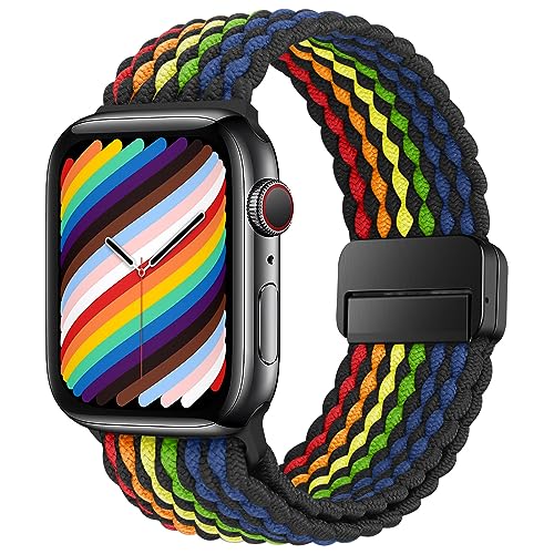 HITZEE Kompatibel mit Apple Watch Armband 49mm 45mm 44mm 42mm 41mm 40mm 38mm, Geflochten Band mit Magnetisch Schließe Entworfen für Apple Watch Ultra 2 Serie 9 8 7 SE 6 5 4 (41/40/38, S- Regenbogen) von HITZEE