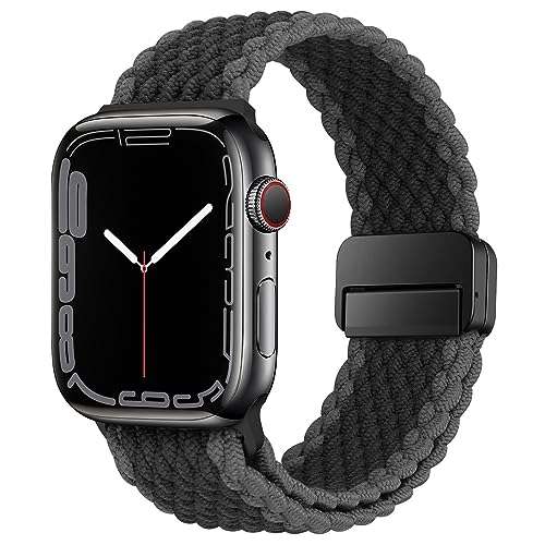 HITZEE Kompatibel mit Apple Watch Armband 49/46/45/44/42/41/40/38mm, Geflochten Band mit Magnetisch Schließe Entworfen für Apple Watch Ultra 2 Serie 10 9 8 7 SE 6 5 4 (38/40/41/42, Schwarz Grau) von HITZEE