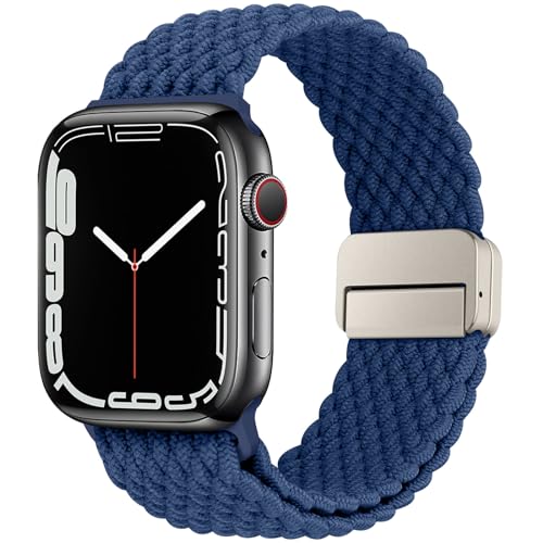 HITZEE Kompatibel mit Apple Watch Armband 49mm 45mm 44mm 42mm 41mm 40mm 38mm, Geflochten Band mit Magnetisch Schließe Entworfen für Apple Watch Ultra 2 Serie 9 8 7 SE 6 5 4 (44/45/49, Blau) von HITZEE