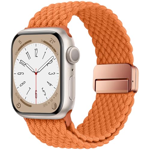 HITZEE Kompatibel mit Apple Watch Armband 49mm 45mm 44mm 42mm 41mm 40mm 38mm, Geflochten Band mit Magnetisch Schließe Entworfen für Apple Watch Ultra 2 Serie 9 8 7 SE 6 5 4 (44/45/49, Orange) von HITZEE