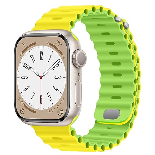 HITZEE Kompatibel mit Apple Watch Ozean Armband 41mm 40mm 38mm, Weiches Silikon Ozean Band mit Schnalle Kompatibel für Apple Watch Serie 9 8 7 SE 2/SE 6 5 4 3 2 1, Gelb- Gr von HITZEE