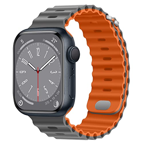 HITZEE Kompatibel mit Apple Watch Ozean Armband 41mm 40mm 38mm, Weiches Silikon Ozean Band mit Schnalle Kompatibel für Apple Watch Serie 9 8 7 SE 2/SE 6 5 4 3 2 1, Grau- Or von HITZEE