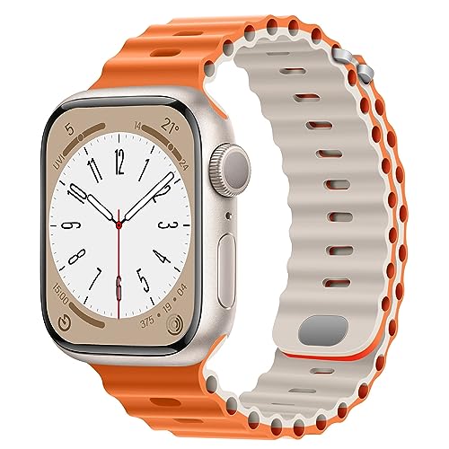 HITZEE Kompatibel mit Apple Watch Ozean Armband 41mm 40mm 38mm, Weiches Silikon Ozean Band mit Schnalle Kompatibel für Apple Watch Serie 9 8 7 SE 2/SE 6 5 4 3 2 1, Orange- Stern von HITZEE
