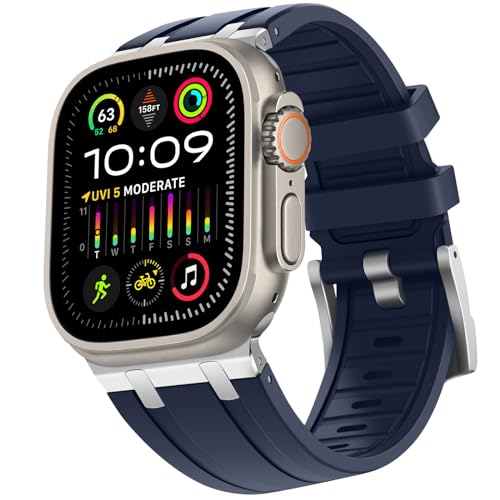 HITZEE Kompatibel mit Apple Watch Ultra Armband 49mm 45mm 44mm 42mm, Flüssigsilikonband mit Edelstahladapter Armbänder Entworfen für Apple Watch Ultra 2 Ultra Serie 9 8 7 SE 6 5 4 3 2 1, Blau von HITZEE