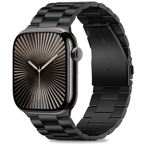HITZEE Kompatibel with Apple Watch Armband 42mm 41mm 40mm 38mm, Edelstahl Metall Ersatzband Armbänder Band with Hülle Kompatibel für iWatch SE Series 10 9 8 7 6 5 4 3 2 1, 38/40/41/42mm Schwarz von HITZEE