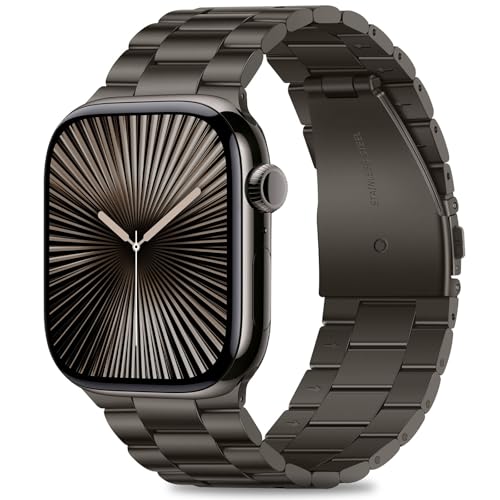 HITZEE Kompatibel with Apple Watch Armband 46mm 45mm 44mm 42mm, Edelstahl Metall Ersatzband Armbänder Band with Hülle Kompatibel für iWatch SE Series 10 9 8 7 6 5 4 3 2 1, 42/44/45/46mm Graphit von HITZEE