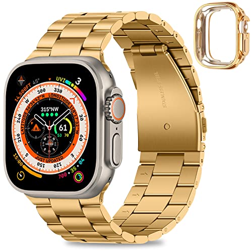 HITZEE Kompatibel with Apple Watch Armband 49mm Ultra, Edelstahl Metall Ersatzband Armbänder Band with Hülle Kompatibel für iWatch Ultra 2 Ultra, 49mm Gold von HITZEE