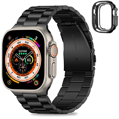 HITZEE Kompatibel with Apple Watch Ultra Armband 49mm, Edelstahl Metall Ersatzband Armbänder Band with Hülle Kompatibel für Ultra 2 Ultra, 49mm Schwarz von HITZEE