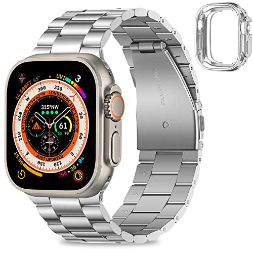 HITZEE Kompatibel with Apple Watch Ultra Armband 49mm, Edelstahl Metall Ersatzband Armbänder Band with Hülle Kompatibel für iWatch Ultra 2 Ultra, 49mm Silber von HITZEE