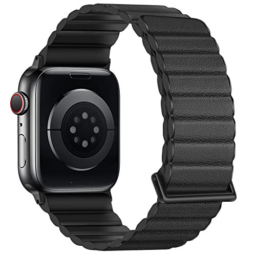 HITZEE Lederarmband Kompatibel mit Apple Watch Armband 41mm 40mm 38mm Leder Silikon Magnet Ersatzarmband Loop Band Kompatibel für Apple Watch Serie 8 7 SE 6 5 4 3 2 1, Schwarz von HITZEE