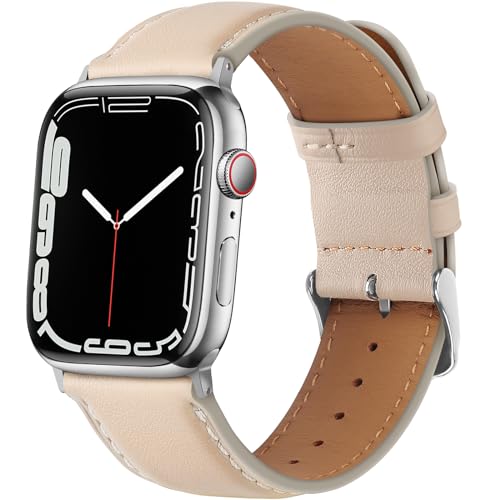 HITZEE Lederarmband Kompatibel mit Apple Watch Armband 41mm 40mm 38mm SE2 SE Series 9 8 7 6 5 4 3 2 1 Armband, Echte Leder Ersatzarmband Band für Herren Damen, Polarstern von HITZEE