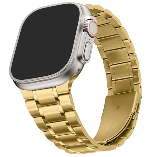 HITZEE Metall Armbänder Kompatibel with Apple Watch Armband 49mm 46mm 45mm 44mm 42mm, Edelstahl Ersatzband Damen Herren Band Kompatibel für iWatch Ultra 2 Serie 10 9 8 7 SE 6 5 4 3 2 1, Gold HITZEE Metall Armbänder Kompatibel with Apple Watch Armband 49mm 46mm 45mm 44mm 42mm, Edelstahl Ersatzband Damen Herren Band Kompatibel für iWatch Ultra 2 Serie 10 9 8 7 SE 6 5 4 3 2 1, Gold von HITZEE