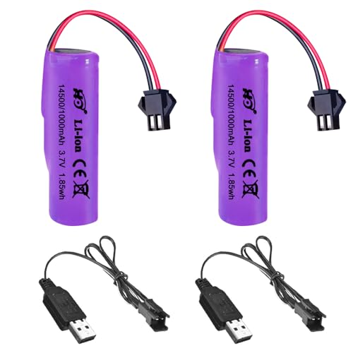 HIULLEN 14500 3.7V RC Akku, 2 Stück 1000mAh 3.7V Li-ion Akku, Wiederaufladbare Lithium-Batterien mit UBS Ladekabel SM-2P Stecker, Universal Li-Ion Battery Für RC Fahrzeuge Boote Panzer Auto Roboter HIULLEN 14500 3.7V RC Akku, 2 Stück 1000mAh 3.7V Li-ion Akku, Wiederaufladbare Lithium-Batterien mit UBS Ladekabel SM-2P Stecker, Universal Li-Ion Battery Für RC Fahrzeuge Boote Panzer Auto Roboter von HIULLEN