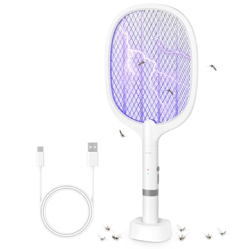 HIULLEN Elektrische Fliegenklatsche, 4000V UV Insektenvernichter, Aufladbar Elektro Mückenklatsche mit UV-Lichtfalle für Moskitos, USB C Fliegenfänger Insektenfalle mit Basis für Indoor Gärten HIULLEN Elektrische Fliegenklatsche, 4000V UV Insektenvernichter, Aufladbar Elektro Mückenklatsche mit UV-Lichtfalle für Moskitos, USB C Fliegenfänger Insektenfalle mit Basis für Indoor Gärten von HIULLEN