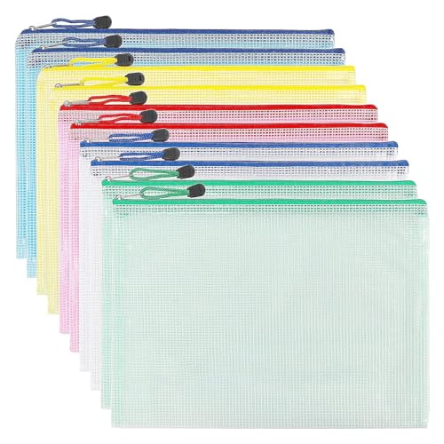 A4-Dokumententasche mit Reißverschluss, Reißverschlusstasche, 5 transparente PVC-Farben, Dokumentenmappe, Verschlusstasche, Netz-Reißverschlusstasche für Reisen, für Büro, Reisen, Zubehör (10 Stück) A4-Dokumententasche mit Reißverschluss, Reißverschlusstasche, 5 transparente PVC-Farben, Dokumentenmappe, Verschlusstasche, Netz-Reißverschlusstasche für Reisen, für Büro, Reisen, Zubehör (10 Stück) von HIYAA