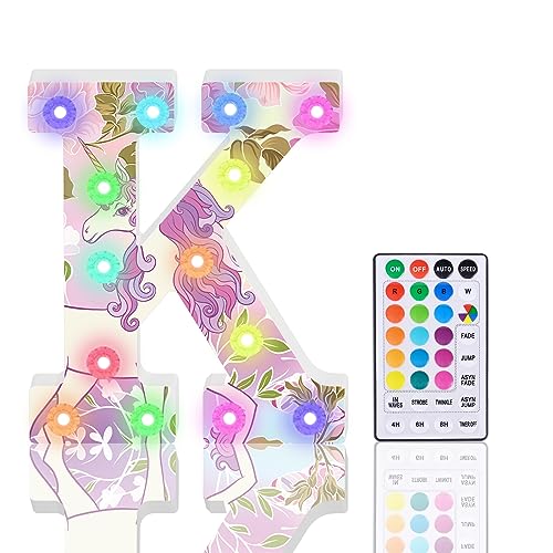 Buchstaben Lichter, LED Alphabet Lampe 18 Color Changing LED Buchstabe Licht Beleuchtete Buchstaben Nachtlichter mit Fernbedienung für Mädchen Geschenke Geburtstag Bar Hochzeit Party Weihnachten - K von HIYAA