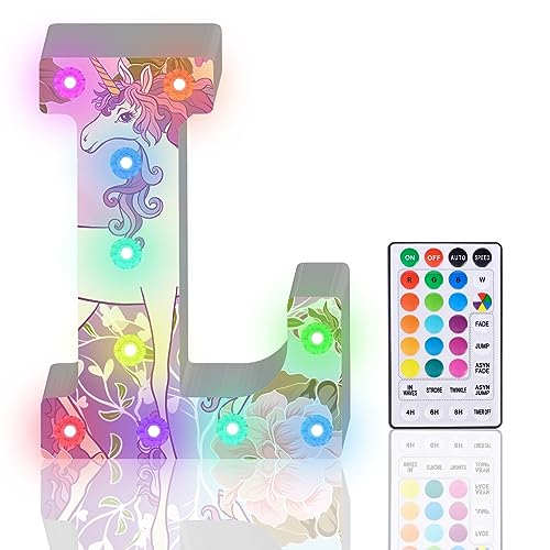 Light Up Letters, Glitter LED Letter Lights 18 Color Changing Diamond Alphabet Sign Night Light with Remote Control for Girls Gifts Birthday Bar Wedding Party Christmas Valentine Wall Table Decor - L von HIYAA