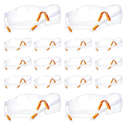 Schutzbrillen, 16-er Pack Transparent Schutzbrillen mit Gumminase Schutzbrille für Sicheren Schutz Augenschutzbrille Sicherheitsbrille Laborbrille Kratzfeste Linsen für Damen und Herren von HIYAA