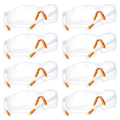 Schutzbrillen, 8-er Pack Transparent Schutzbrillen mit Gumminase Schutzbrille für Sicheren Schutz Augenschutzbrille Sicherheitsbrille Laborbrille Kratzfeste Linsen für Damen und Herren von HIYAA