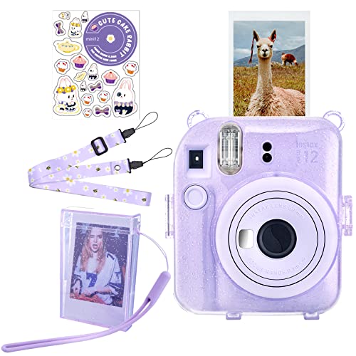 HIYQIN Glitter Kamera Tasche mit Film Tasche Kompatibel mit Fujifilm Instax Mini 12, Polaroid Instax Mini 12 Glitter Tasche mit Zubehör - Glitter Lila von HIYQIN