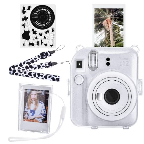 HIYQIN Glitter Tasche und Film-Aufbewahrungsbox Kompatibel mit Fujifilm Instax Mini 12, Sommer Essential! Polaroid 12 Tasche Durchsichtig und Zubehör - Glitter Weiß von HIYQIN