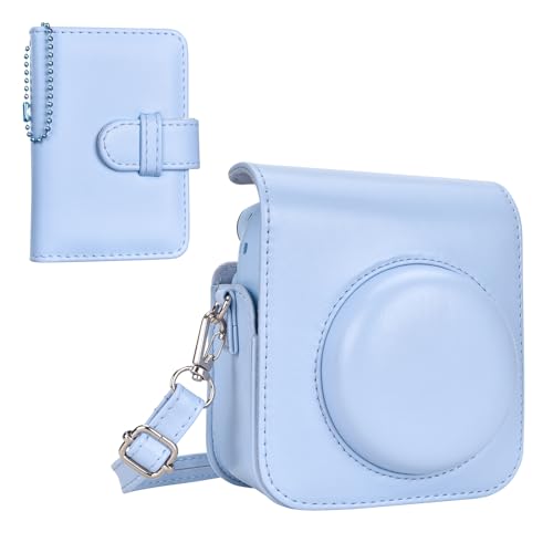 HIYQIN Kamera Tasche Kompatibel mit Fujifilm Instax Mini 12 - Ästhetisch Kunstleder Hülle mit Fotoalbum für Sofortbildkamera - Pastel Blau von HIYQIN