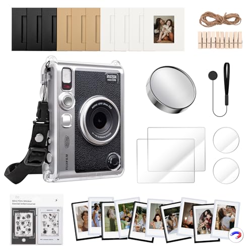 HIYQIN Transparente Tasche und Zubehörset für Fujifilm Instax Mini EVO, für Instax Mini EVO Tasche, Objektivdeckel, LCD-Displayschutz, Objektiv-PET-Folien, Bilderrahmen und Aufkleber von HIYQIN