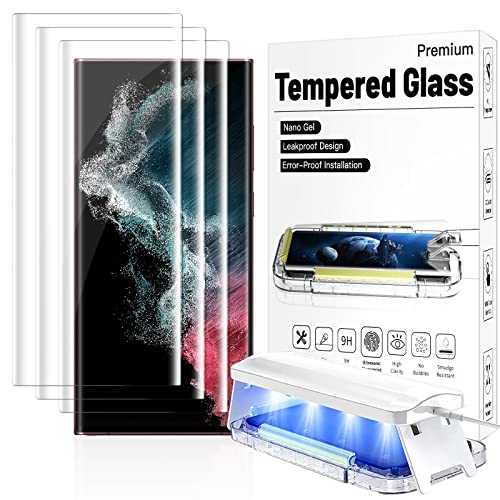 [3 Stück] Galaxy S22 Ultra Schutzfolie 3D edged 9H Glas Schutzfolien,Fingerabdruck-ID Unterstützen,S Pen Glatt HD Schutzglas Displayschutz-Folie für Samsung S22 Ultra 6.8'' von HJCE
