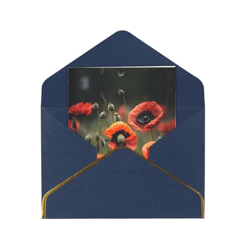 Grußkarte mit Mohnblumen-Druck, "Thinking of You", mit Umschlag, "Happy Holidays", innen unbeschriftet, mit Umschlag von HJLUUFT