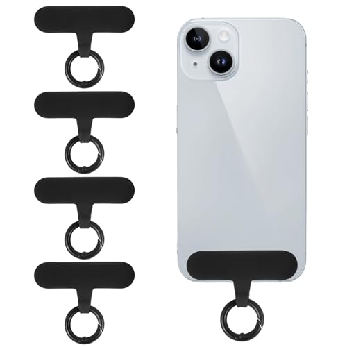 HJZHII 4 Stück TPU Material Handykette Universal Tether Tabs,6x1,6cm Handy Kette Halterung Lanyard Patch,Handy Diebstahlschutz Handyband Pads mit Metallring für Meisten Phones Anti Verlust Ultradünnem von HJZHII