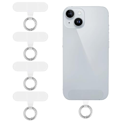 HJZHII 4 Stück TPU Material Handykette Universal Tether Tabs,6x1,6cm Handy Kette Halterung Lanyard Patch,Handy Diebstahlschutz Handyband Pads mit Metallring für Meisten Phones Anti Verlust Ultradünnem von HJZHII