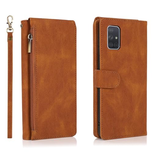 HJZSZX Für Samsung A10E (A20E) Flip Leder Handyhülle Reißverschluss Brieftasche Cover (Für Samsung A10E (A20E)/Braun) von HJZSZX